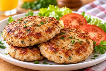 Hamburguesas de pavo caseras doradas, acompañadas de lechuga y tomate