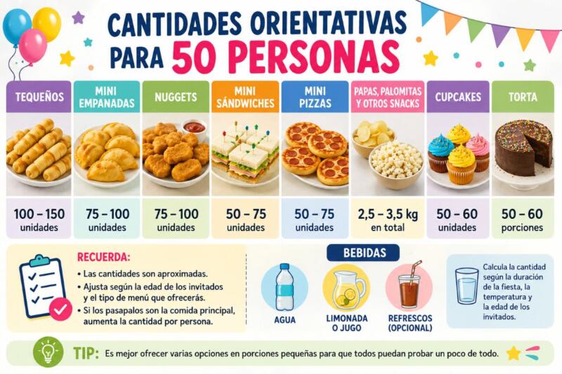Cantidades orientativas de comida para cumpleaños de 50 personas