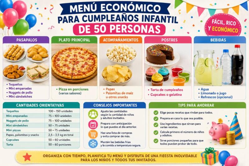 Menú económico para cumpleaños infantil de 50 personas