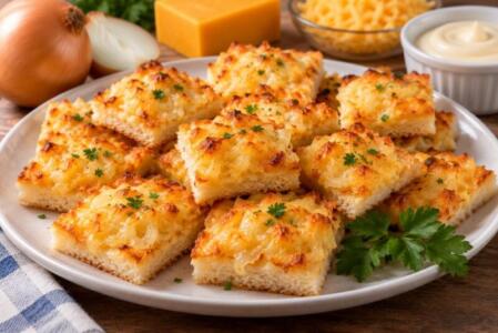 Pasapalos de queso y cebolla con pan de sándwich gratinado